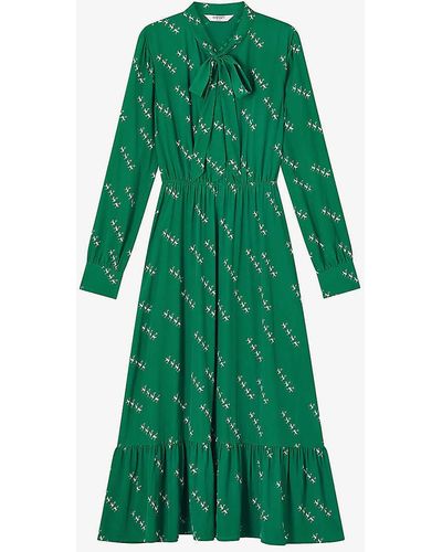 LK Bennett Bridget Graphic-print Elasticated-waist Woven Midi Dress - Green