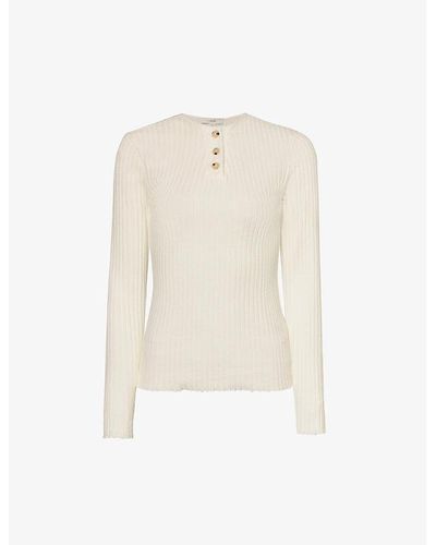 Vince Henley Long-sleeved Cotton-blend Top - White