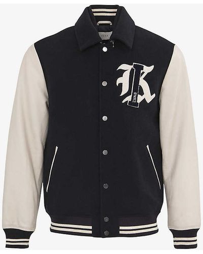 IKKS Logo-embroidered Collared Wool-blend Jacket Xx - Blue