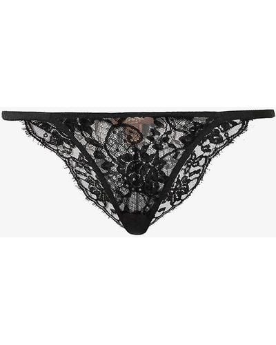 Coco De Mer Hera Floral-embroidered Mid-rise Stretch-lace Briefs X - Black