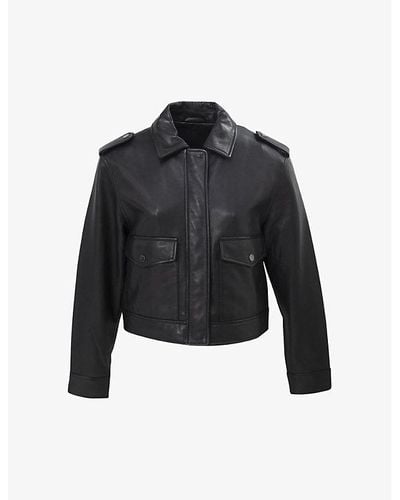 IKKS Stud-embellished Cropped Leather Jacket - Black