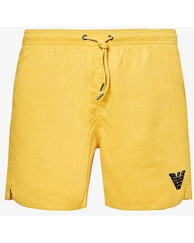 Emporio Armani Logo-embroidered Swim Shorts - Yellow