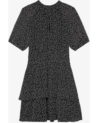 The Kooples Polka-dot Puff-sleeve Woven Mini Dress X - Black