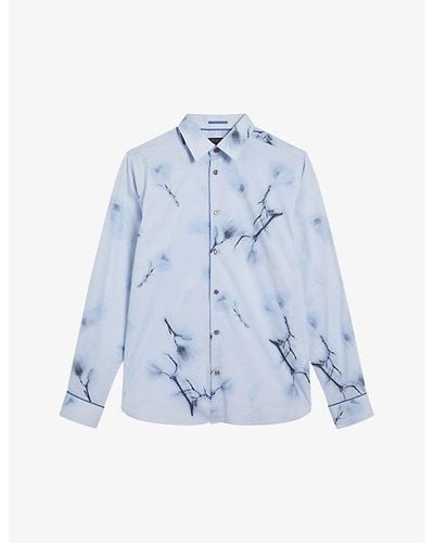 Ted Baker Louth Floral-print Long-sleeved Cotton Shirt - Blue