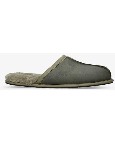 UGG Scuff Logo-embroidered Suede And Shearling Slippers - Green