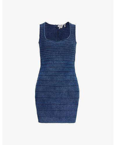 Hervé Léger Bandage Faded Stretch-denim Mini Dress - Blue
