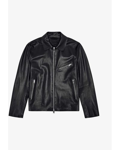 DIESEL L-korn Zipped Relaxed-fit Leather Jacket - Black