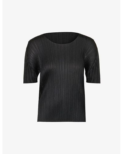 Pleats Please Issey Miyake Basics Round Neck Pleats Knitted T-shirt - Black