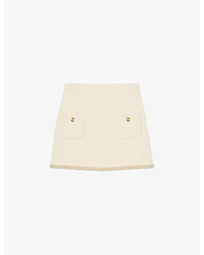 Sandro Tweed Bead-embellished Cotton-blend Mini Skirt - Natural