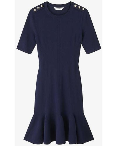 LK Bennett Annmarie Button-embellished Knitted Mini Dress - Blue