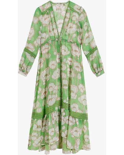Ted Baker Elisiia Floral-print Woven Maxi Dress X - Green