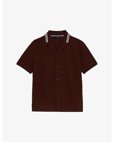 Ted Baker Ewann Textured Knitted Polo Shirt - Brown