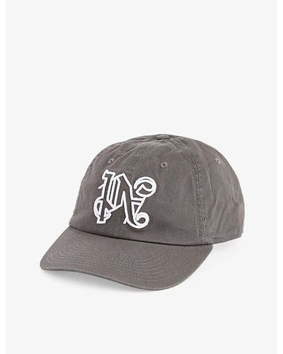 Palm Angels Monogram-embroidered Cotton-twill Cap - Gray