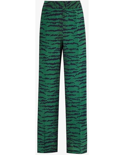 Victoria Beckham Alina Animal-print Wide-leg High-rise Silk Trousers - Green