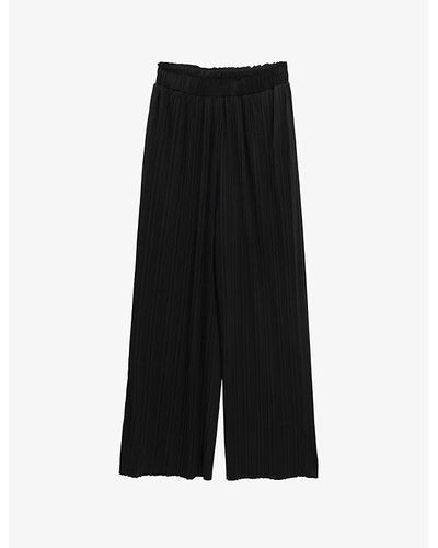 IKKS Wide-leg High-waisted Pleated Recycled-polyester Pants - Black