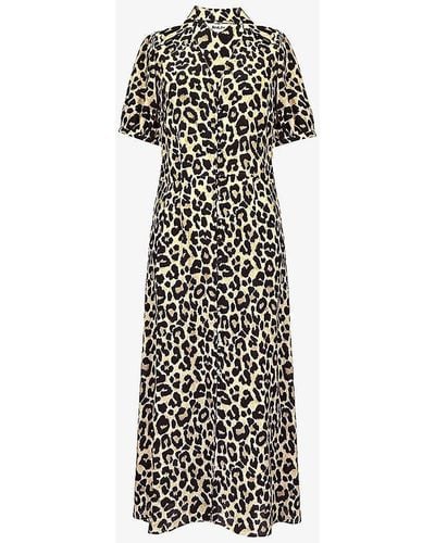 Ro&zo Leopard-print Short-sleeve Woven Midi Dress - Multicolour