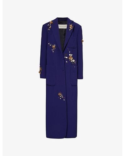 Dries Van Noten Embellished Notch-lapel Relaxed-fit Woven Coat - Blue