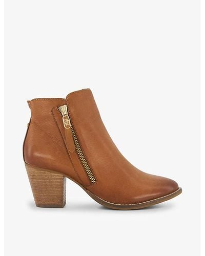 Dune Paicey Zip-up Heeled Leather Ankle Boots - Brown