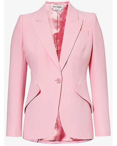 Alexander McQueen Padded-shoulder Single-breasted Woven Blazer - Pink