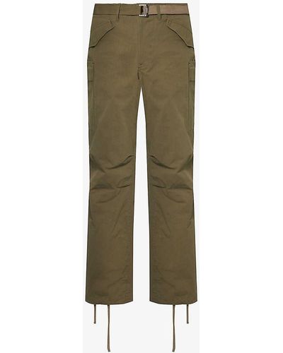 Sacai Integrated-belt Drawstring-hem Cotton-blend Trouser - Green