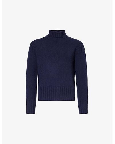 Emporio Armani Stand-collar Knitted Wool And Cashmere-blend Sweater - Blue