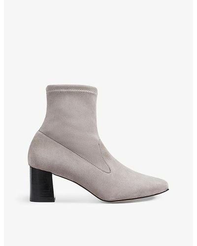 LK Bennett Amira Square-toe Suede Heeled Ankle Boots - White