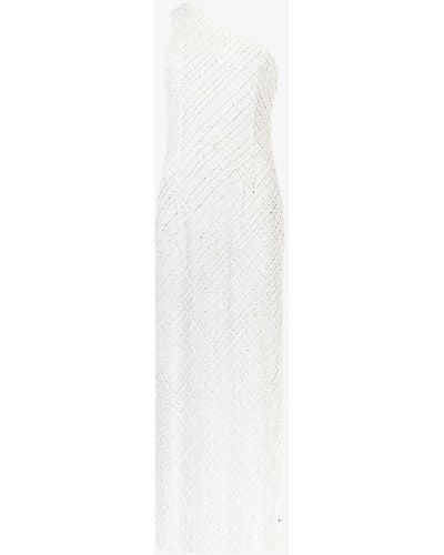 Ro&zo Asymmetric Beaded Woven Maxi Dress - White