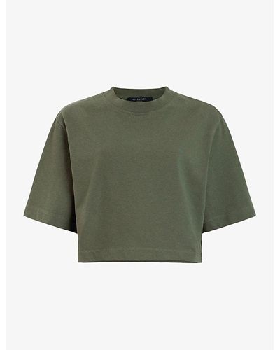 AllSaints Lottie Oversized Cropped Organic-cotton T-shirt - Green
