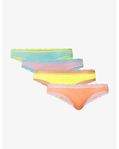 Stripe & Stare Low-rise Pack Of Four Stretch-modal Thong - Yellow