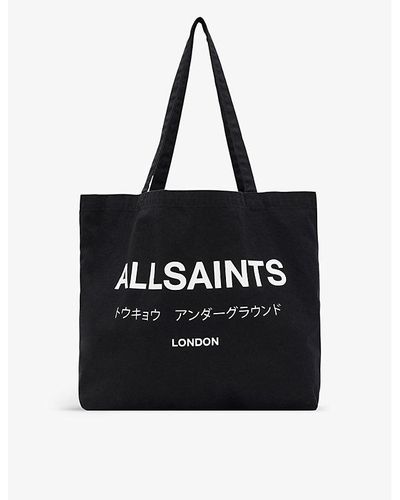 AllSaints Underground Logo-print Cotton-canvas Tote Bag - Black
