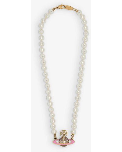 Vivienne Westwood Roxanne Brass And Pearl Pendant Necklace - White