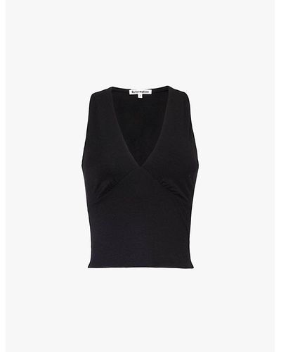 Reformation Bowie V-neck Stretch-woven Top - Black