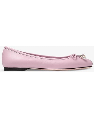 Jimmy Choo Elme Bow-embellished Leather Ballet Court Shoes - Pink