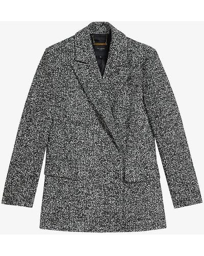 Ted Baker Oversized Double-breasted Woven Blazer Coat - Grey