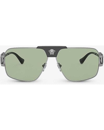 Versace Ve2251 Pillow-frame Steel Sunglasses - Green