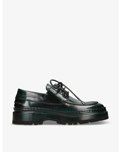 Jacquemus Les Bateau Pavane Notched-sole Leather Platform Boat Shoes - Black