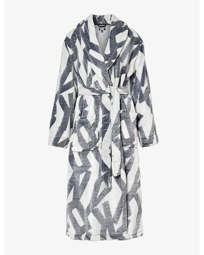 DKNY Branded Relaxed-fit Fleece Robe - White