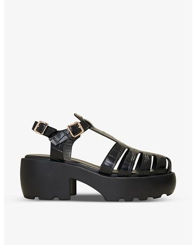 Maje Fisher Croc-embossed Leather Sandals - Black