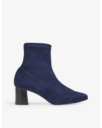 LK Bennett Blu-vy Amira Square-toe Suede Heeled Ankle Boots - Blue