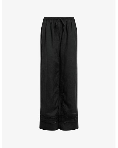 AllSaints Jade Stripe-embroidered High-rise Linen Pants - Black