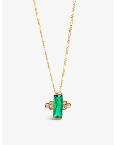 V By Laura Vann Audrey 18ct Yellow -plated Recycled Sterling-silver, Emerald And Cubic Zirconia Pendant Necklace - White