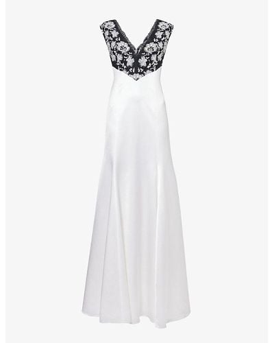Huishan Zhang Yvonne Bead-embellished Wool-blend Gown - White