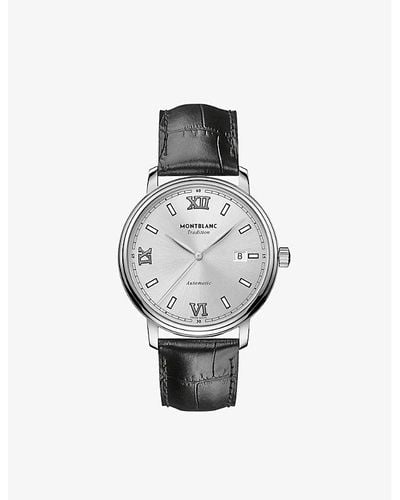 Montblanc 127769 Tradition Date Stainless-steel And Alligator-embossed Leather Automatic Watch - Grey