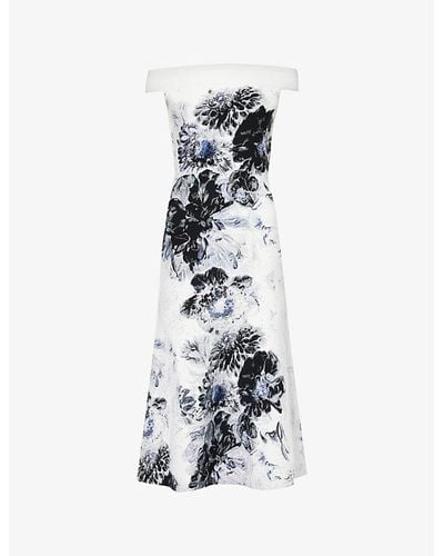 Alexander McQueen Graphic-pattern Flared-hem Knitted Midi Dress Xx - White