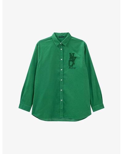 IKKS Nyc-embroidered Relaxed-fit Cotton Shirt - Green