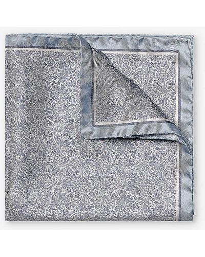 Eton Paisley Graphic-print Silk Pocket Square - Grey
