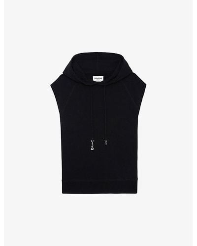 Zadig & Voltaire Charm-embellished Sleeveless Cotton-jersey Hoody - Black