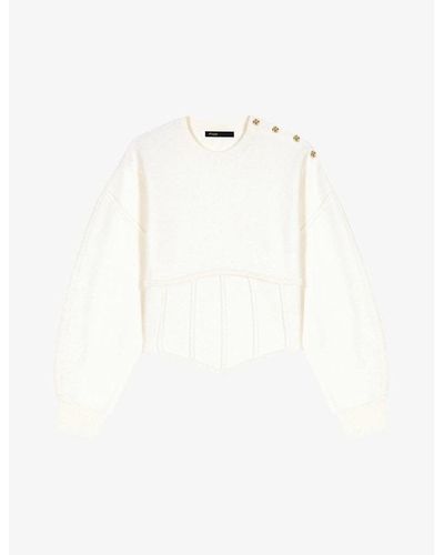 Maje Morset Corseted Stretch-woven Sweater - White