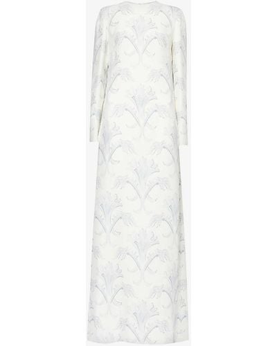 Valentino Garavani Floral-pattern Flared-hem Silk Maxi Dress - White