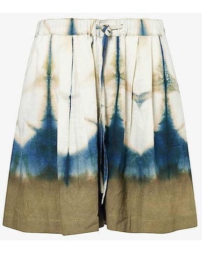 STORY mfg. Bridge Tie-dye Print Cotton And Linen-blend Shorts - Blue